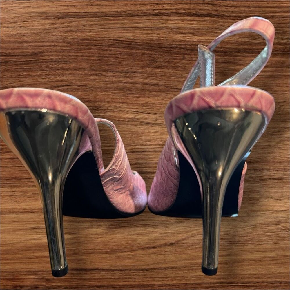 Steve Madden Tornadoe Pink Croc Slingback Stiletto Heels 6.5B - Picture 3 of 7